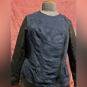 Alfani Blue faux suede jacket with black sleeves